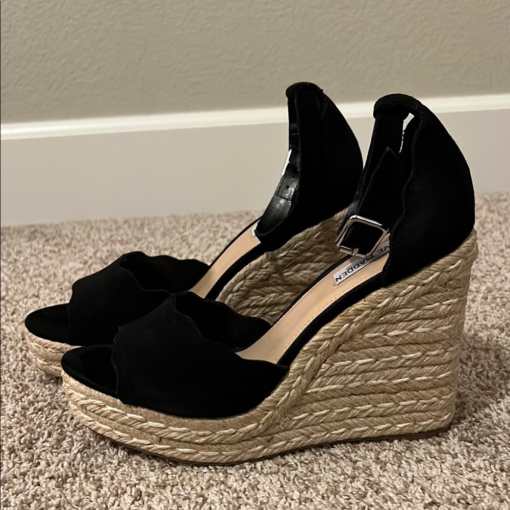 NEW - Steve Madden Black Suede Wedges, women’s 9.5